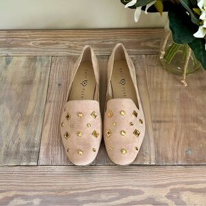 Katy Perry Collections Tan “Turner” Loafers with Gold Rhinestones ✨